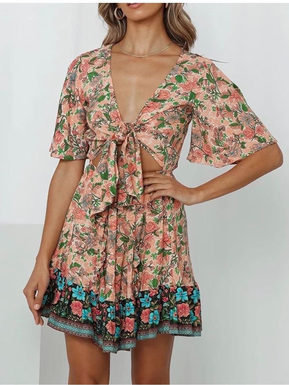 Boho floral mini dress